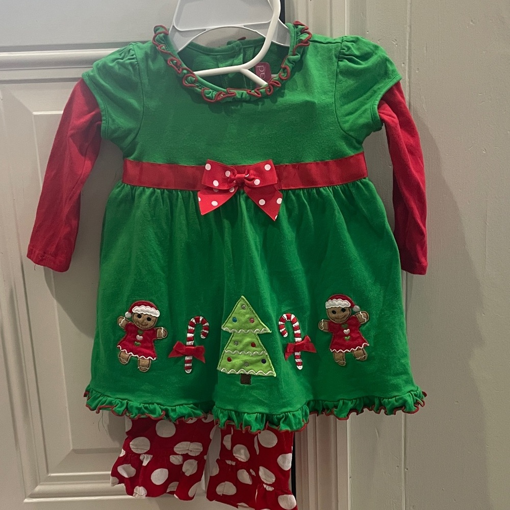 Festive Green and Red Holiday tunic with Polka Dot Leggings